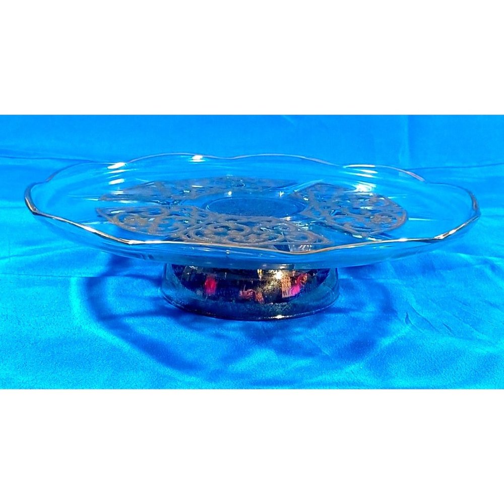 Georges Briard Signed Gold Scroll Encrusted Glass Pedestal Cake Plate Stand - Picture 3 of 7